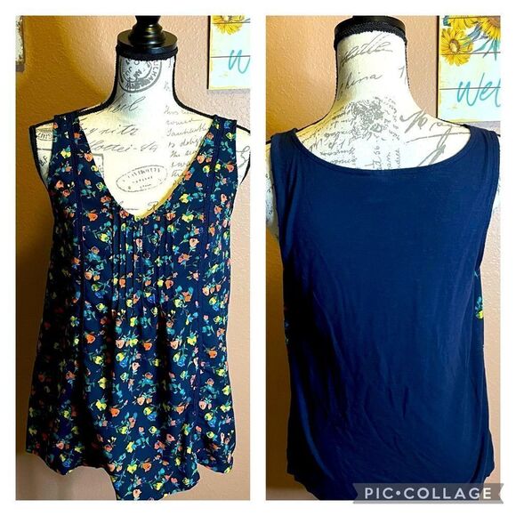 Merona floral and navy blouse - Picture 1 of 9